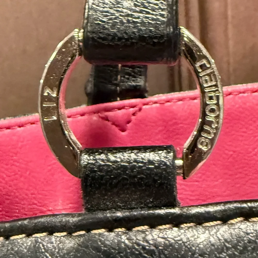 Liz Claiborne Black Leather Tote with Pink “C” Monogram, Initial Accent - Picture 4 of 7